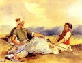 田舎のロマンチックなユージン・ドラクロワに座る 2 人のモロッコ人